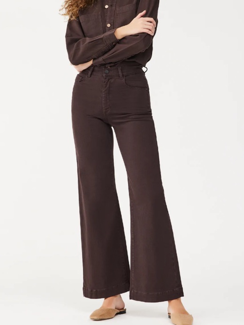 DL1961 Hepburn Wide Leg 31” Jeans Dark Coca Brown 24